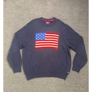 Chaps American Flag Knit Sweater Navy Mens 3XLT Long Sleeve Pullover Preppy USA
